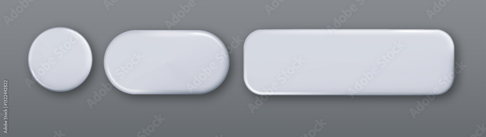 Poster 3d white button with realistic shadow isolated. blank glossy badges. realistic vector shape.