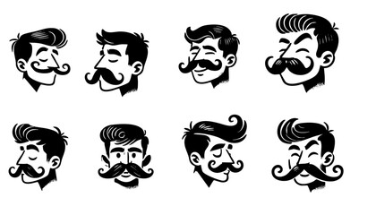 Set of funny cartoon man faces with mustache