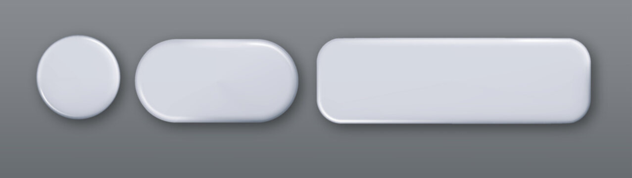 3d white button with realistic shadow isolated. Blank glossy badges. realistic vector shape.