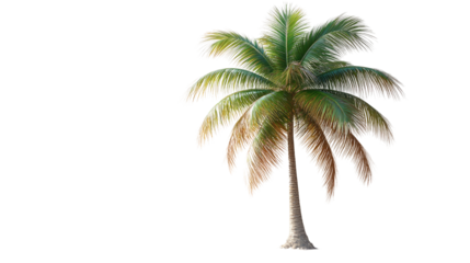 Tropical Paradise: A vibrant, lush coconut palm, with its gracefully arching fronds and textured trunk, stands as a symbol of tropical serenity. 