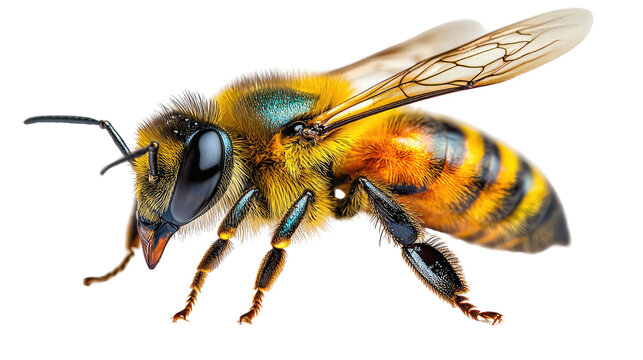 Macro Bee: A highly detailed close-up of a honeybee, showcasing its intricate patterns and textures in vibrant color and detail. 
