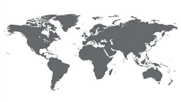 Global world map.  A simple, grayscale representation of the continents