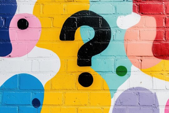 Abstract urban wall graffiti background. Creative city street art composition with question mark and geometric lines