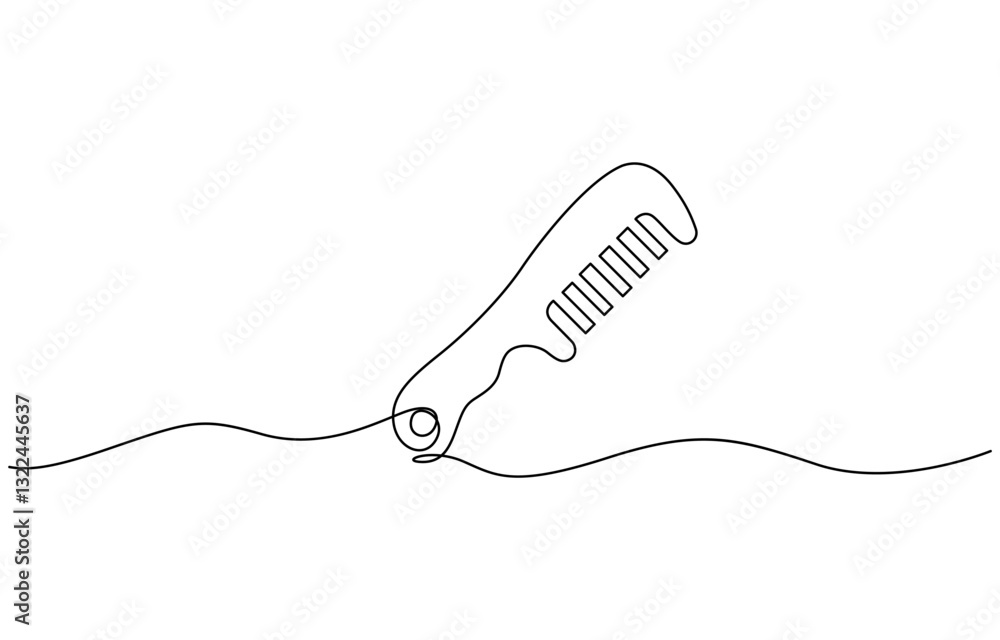 Poster continuous drawing of comb in simple linear style for symbol, one line drawing of comb.one line draw