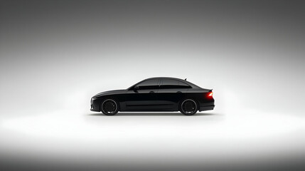 Fototapeta premium Sleek Black Sports Sedan On A White Studio Background With Detailed 3D Rendering And Subtle Lighting