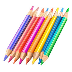 Fototapeta premium Colorful pencils arranged in a line showcasing vibrant hues for artistic creativity, of colored pencils, file of isolated object with shadow on Transparent background