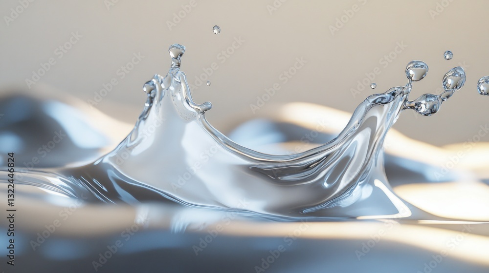 Poster water splashing with droplets against a soft background