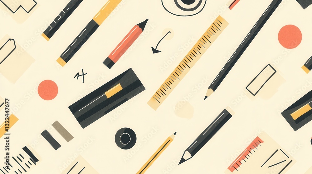Leinwandbilder seamless pattern background featuring simple icons of design tools in a soft monochrome palette