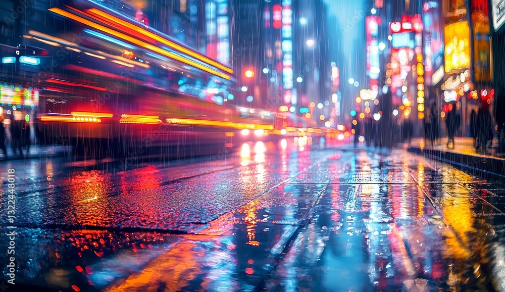 Poster motion blur with light trails in the background as we move forward, nighttime scene