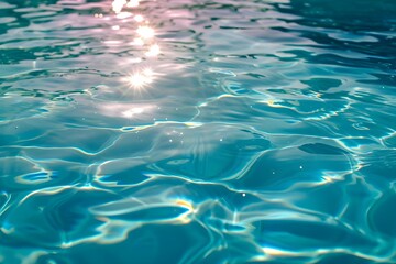 Sun-Kissed Ripples: A mesmerizing close-up of clear water glistens under the sun's rays, showcasing intricate patterns of light, reflection, and movement.
