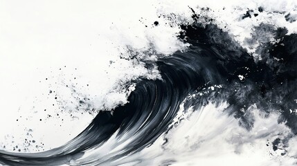Abstract Sumi-e Painting of Waves Crashing Against