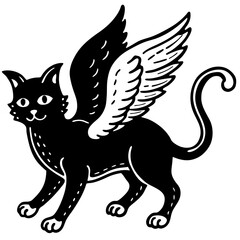 Obraz premium a whimsical vector illustration of a black cat with wings, designed in a simple, playful style