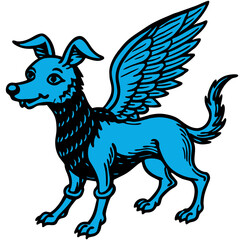 Fototapeta premium vector illustration of a blue winged dog-like creature with a friendly appearance, standing ready