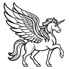 Fototapeta premium a majestic unicorn with large wings, poised gracefully, ready for flight. It stands with confidence, showcasing its legendary beauty, vector illustration