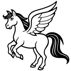Obraz premium an illustration of a pegasus, a mythical winged horse, standing on its hind legs and rearing up. The illustration is done in black and white, with a clean and modern aesthetic.