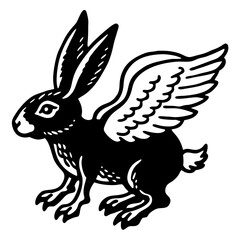 Naklejka premium a creative vector illustration of a black and white winged rabbit, The illustration style is very creative and unique 