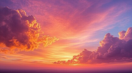 Fototapeta premium A vibrant sunset with colorful clouds and a serene atmosphere.