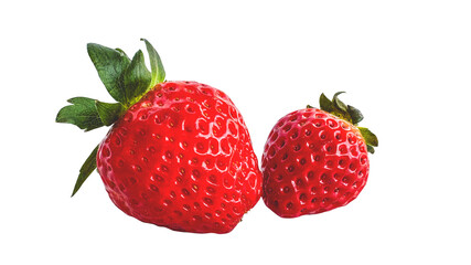 Two strawberries isolated on a transparent background, without a shadow. Healthy fresh fruits and berries, raw red strawberries, strawberry flavor. High quality photo.