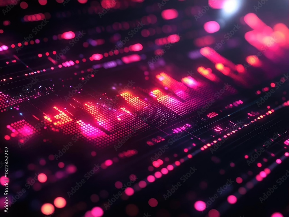 Poster abstract digital visualization of data patterns with vibrant pink and purple colors