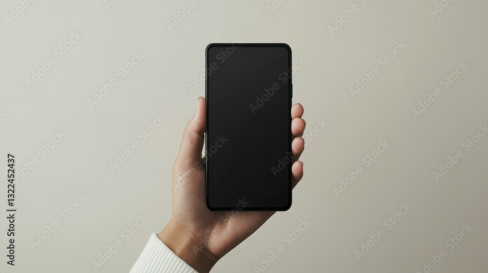 Poster person showing black smartphone with crashed display in studio
