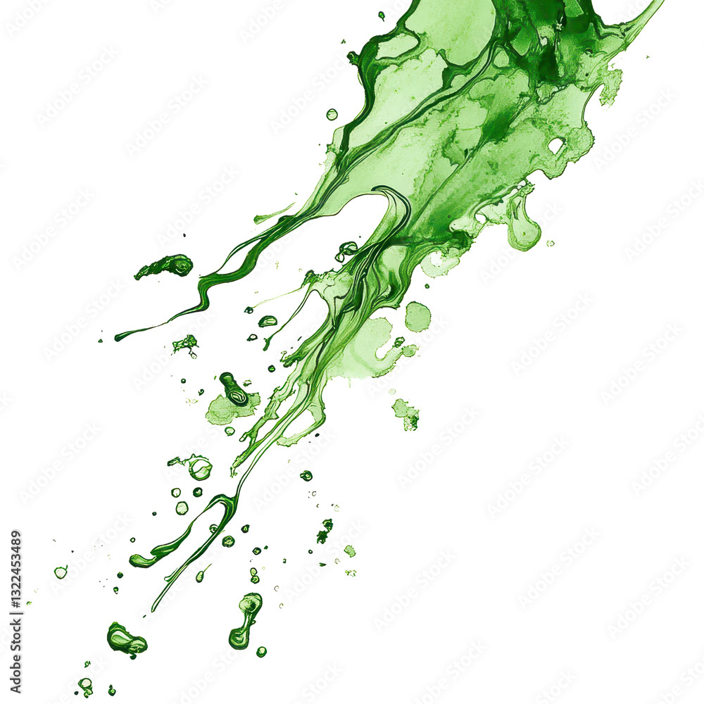 Aufkleber green stain creates abstract patterns on a white background showcasing fluid dynamics and color inte
