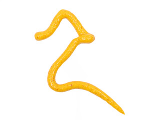  Mustard sauce isolated on a white background, top view. 