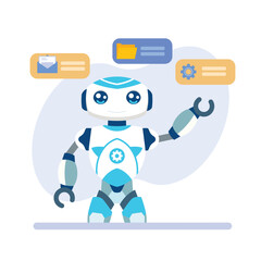 Presenting a friendly robot with email settings and folder icons