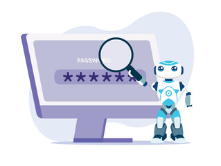 Robot Helping Person with Unlocked Password on Computer Illustration