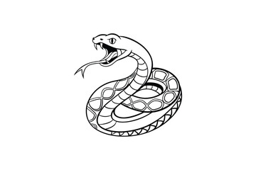 Fototapeta premium coiled snake with a single tongue flick line art vector illustration