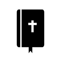 Individual icon of a closed Bible with the Christian cross on the cover - Black vector silhouette of the Bible isolated on a transparent background