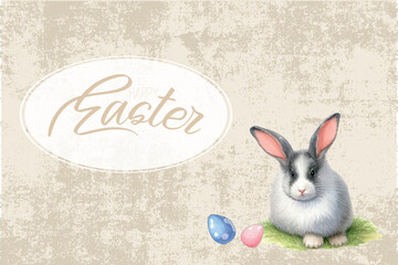 Cute Easter Bunny and Decorative Eggs – Watercolor Greeting Card