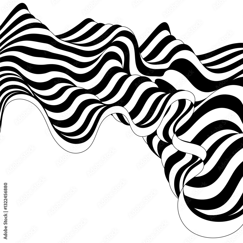 Poster black white zebra background. wave psychedelic pattern in dynamics. monochrome dynamic wallpaper. ep