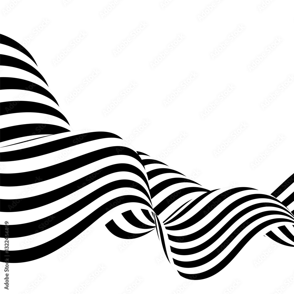 Poster abstract wave with black and white line pattern. 3d optical background in psychedelic style. eps 10