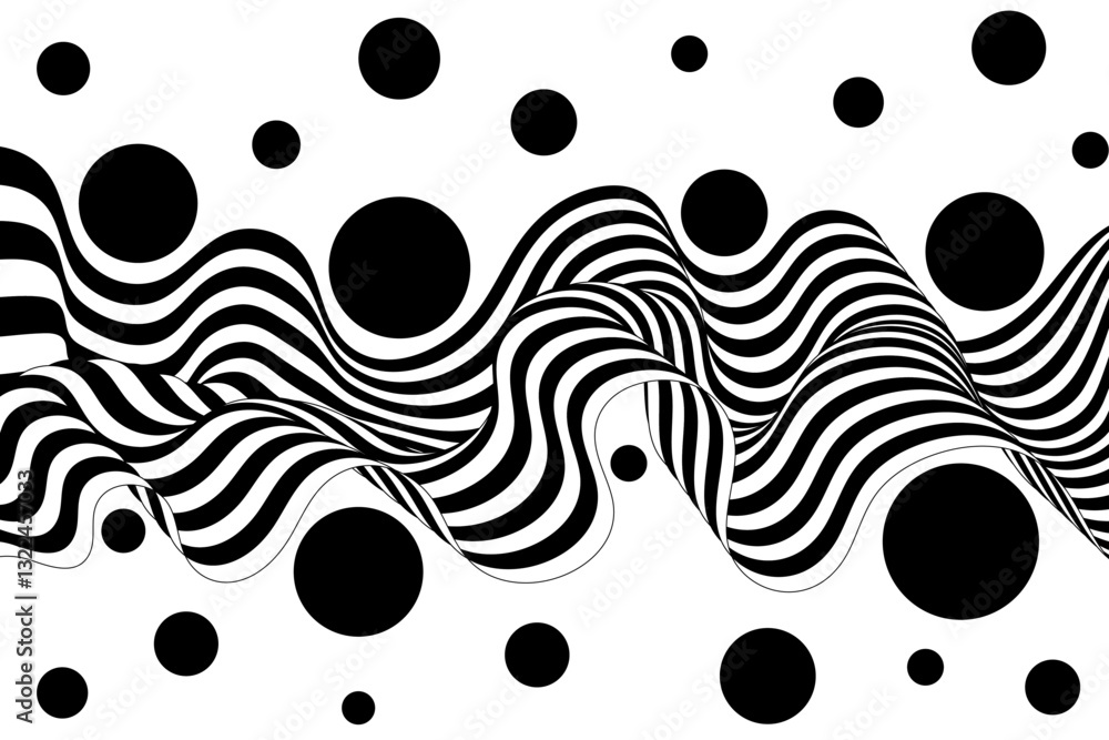 Aufkleber abstract black and white waves. wave pattern with black circles. vector background. eps 10