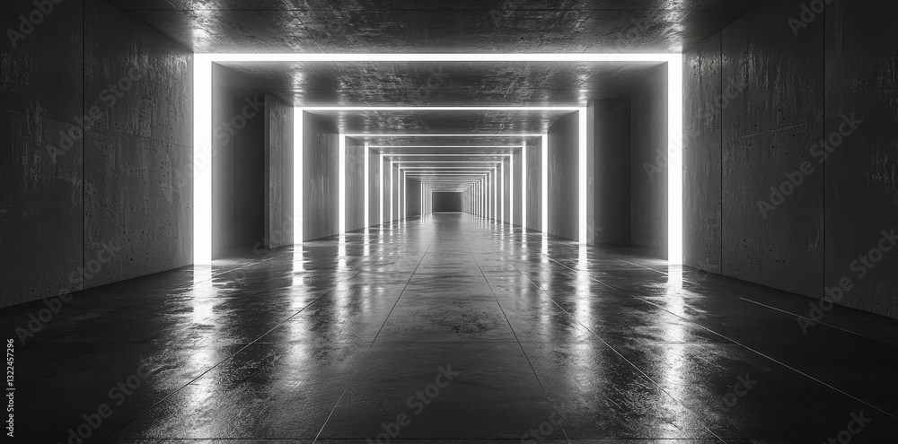 Poster an abstract rendering of a dark environment with futuristic lighting