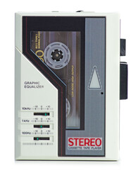 vintage cassette tape player on white background isolation