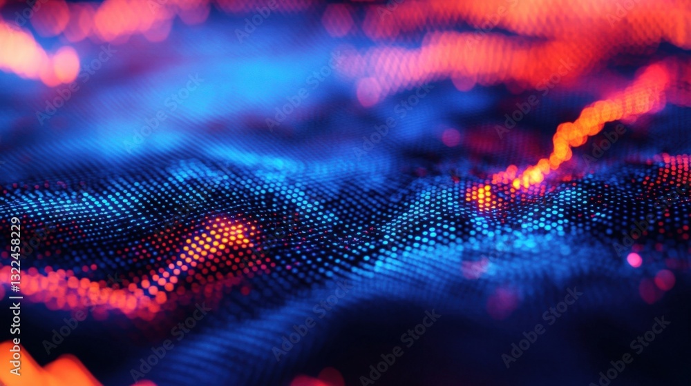 Aufkleber abstract blue and red particles are flowing and glowing, forming a digital data network, symbolizing
