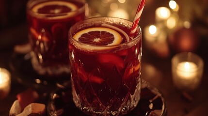 Gl&Atilde;&frac14;hwein mit Zimt und Orange oder Punsch mit Weihnachtskeksen und Textfreiraum