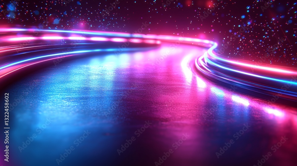 Poster abstract streaks and lines of neon light form a moving backdrop