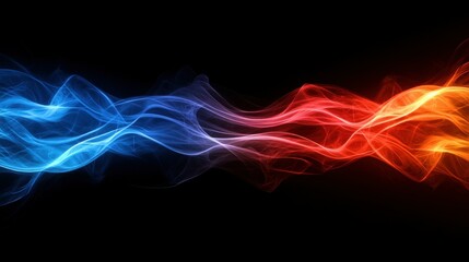 Obraz premium Abstract background, glowing long exposure and speed effect. orange, white, red and blue neon lights on a black background, simple lines.