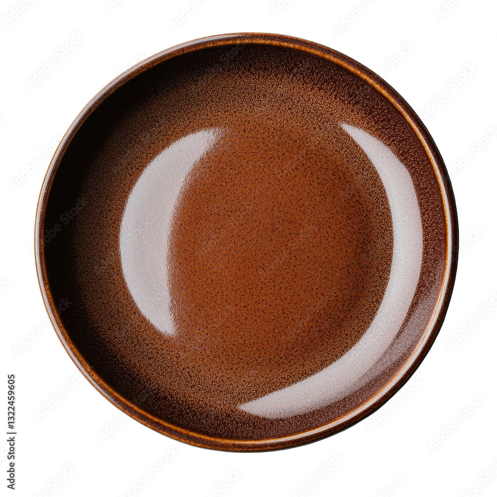 Aufkleber brown plate features smooth texture and simple design on white background from a top view perspectiv