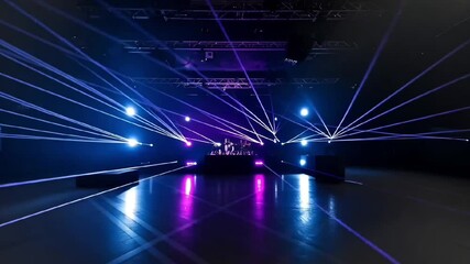 vibrant nightclub with bright laser lights and a dj stage creating a dynamic party atmosphere with neon colors and dancefloor glow   - Powered by Adobe
