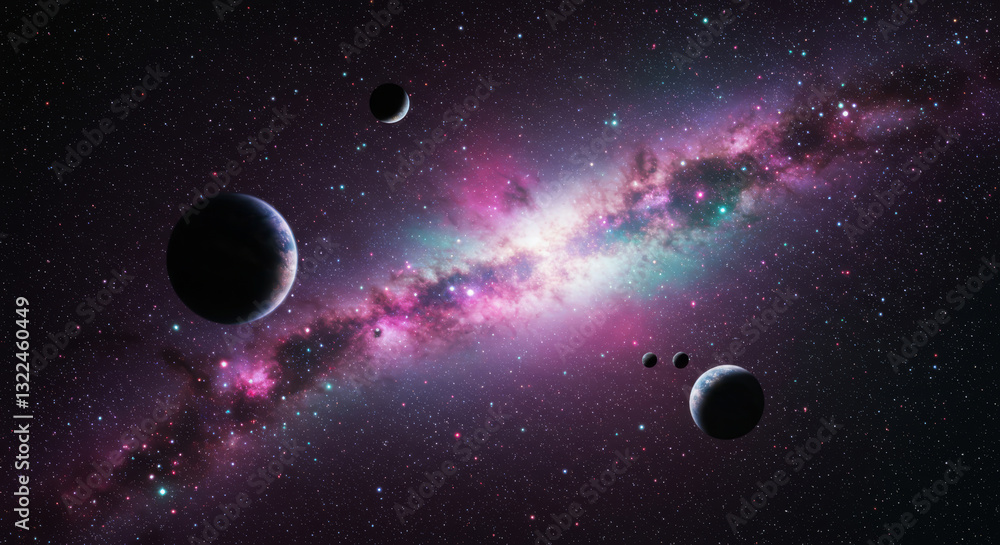 Wall mural a celestial composition featuring planets and starry galactic structures