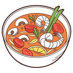 Tom Yum Soup Iconic Vector Illustration for Thai Cuisine
