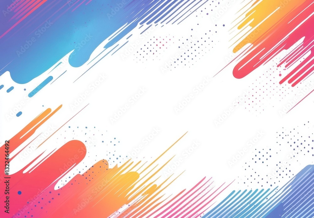 Poster colorful background with abstract gradient stripes and dotted border frame on a white background, a 