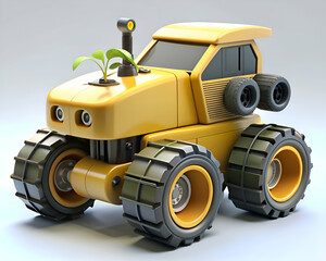Fototapeta premium Futuristic Toy Robot with Plant. A 3D Render of Innovative Design