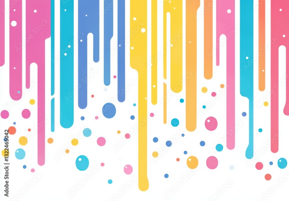 Poster abstract background with colorful dripping stripes and dots, white background, flat design style che