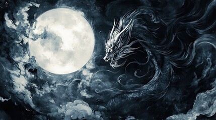 Obraz premium Mystical Ink Painting of a Dragon Whispering to the