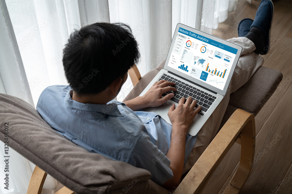 Poster computer software for website traffic analytics data on computer screen. concept of seo search engin