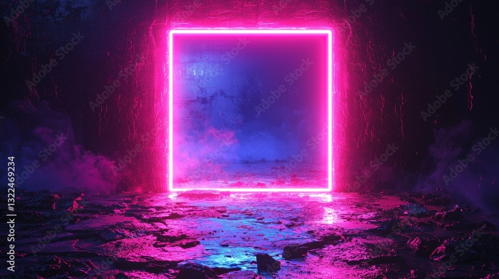 Poster a square rectangle picture frame featuring a two-tone neon motion graphic on a black background. blu